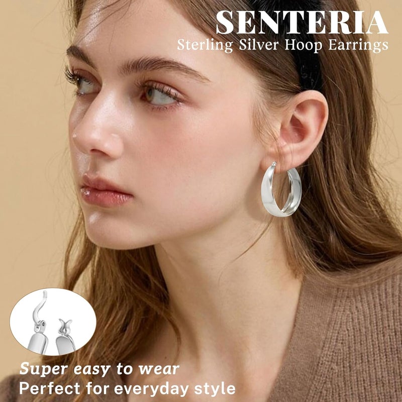 Senteria 12mm Wide Thick Hoop Earrings 925 Sterling Silver Hoop Earrings for Women Hypoallergenic 14K Real Gold Plated Hoops Large Earring Lightweight Chunky Hoops Earring for Women 25/30/40/50MM - Image 2